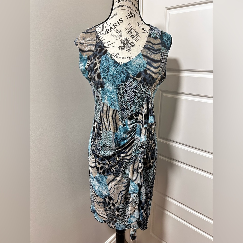 Alison Sheri dress Blue and Black Sleeveless V-Neck Sheath Mini Dress Size XS